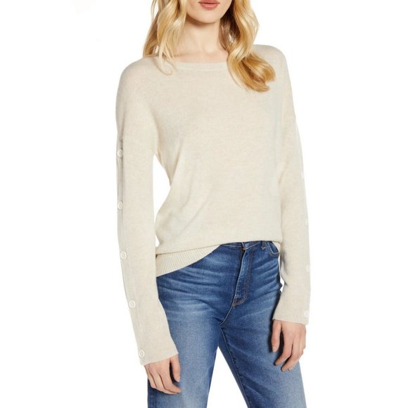 EUC - Cashmere/Wool Button Sleeve Sweater - Picture 2 of 8